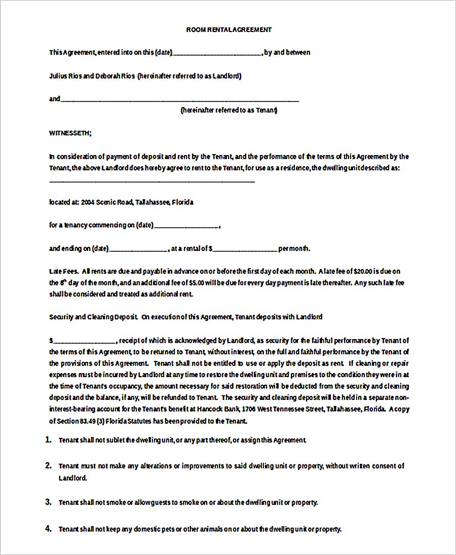 Month to Month Room Rent Agreement Doc Download