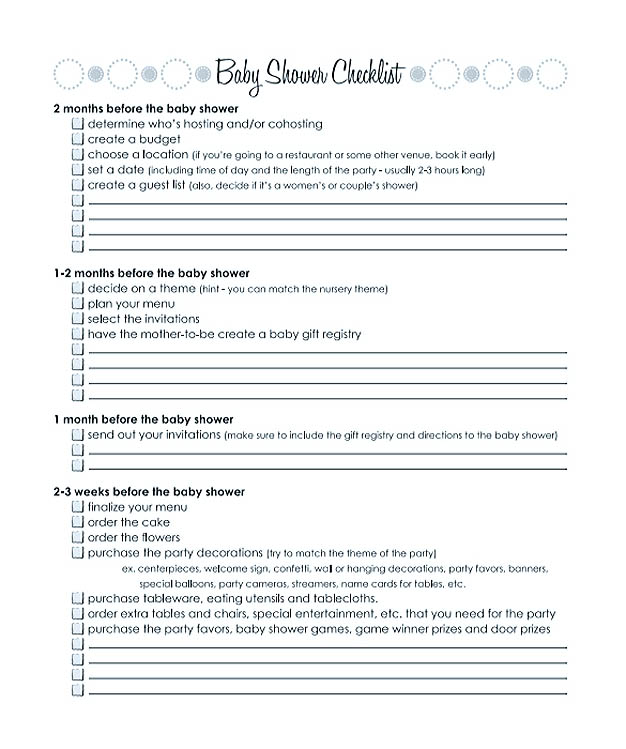 Months Baby Shower Checklist Template Printable