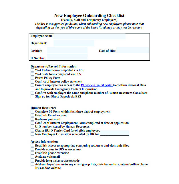 New Employee Onboarding Checklist Template Free Download