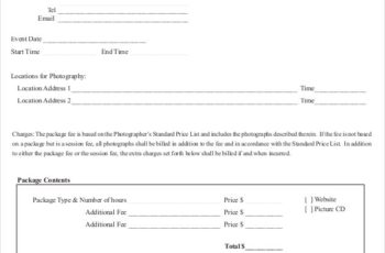 Photography Contract Agreement to Client Free Down