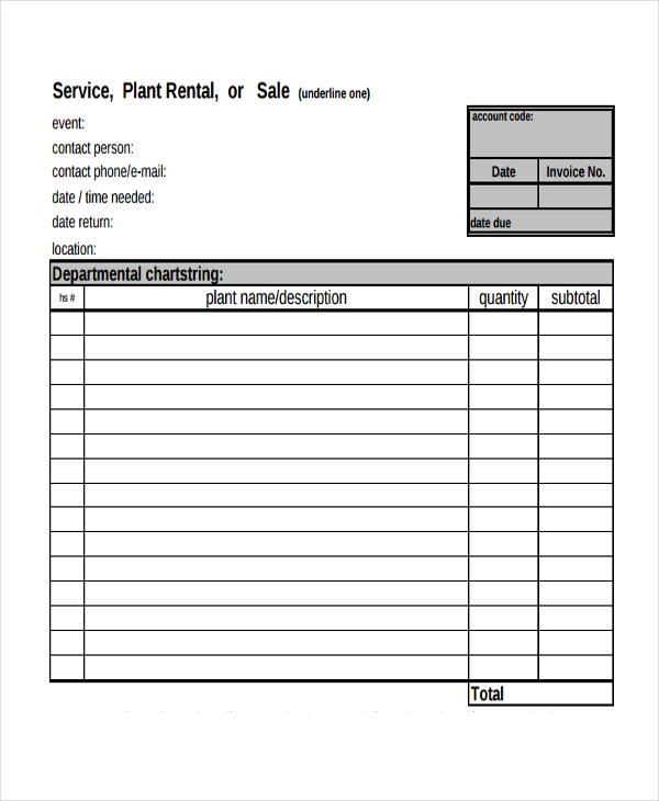 Plant Rental Invoice Template