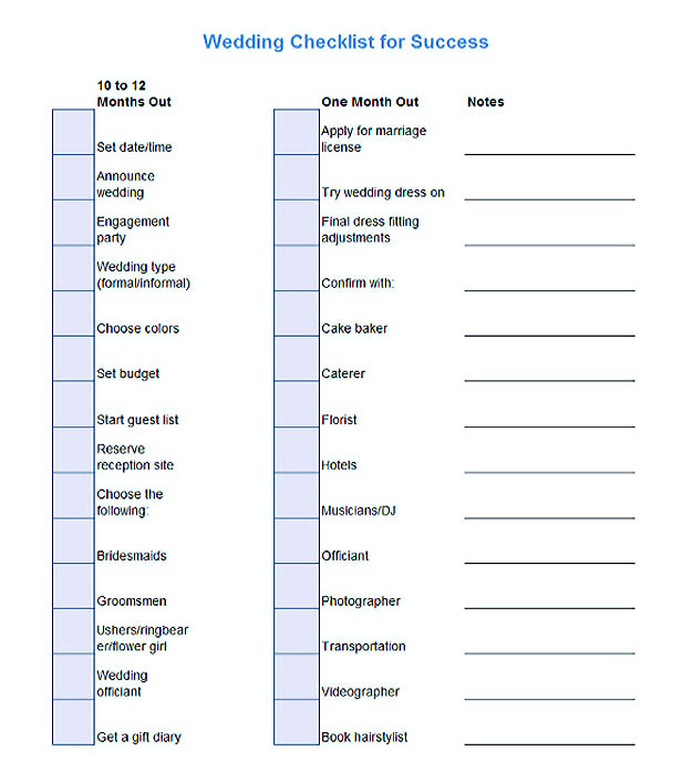 Printable Blank Wedding Planning Checklist Excel Download