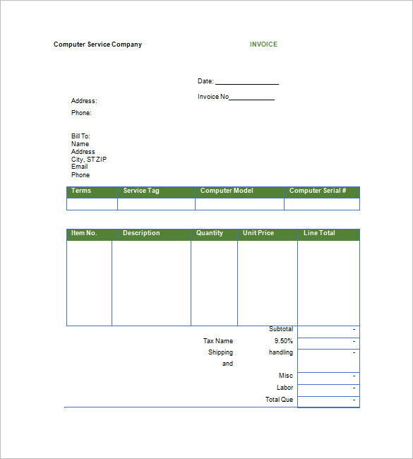 google sheets commercial invoice template