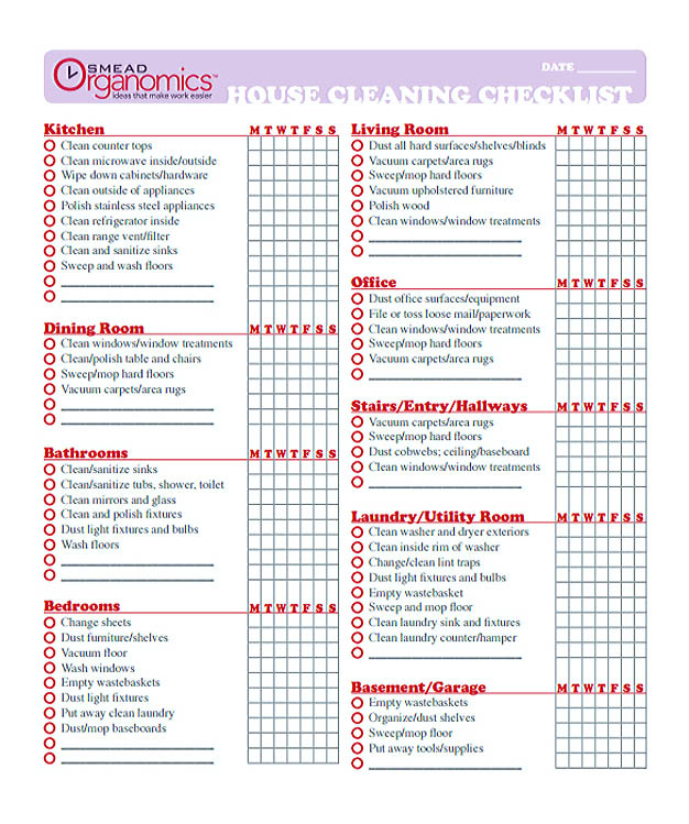 Printable House Cleaning Checklist Template PDF Format