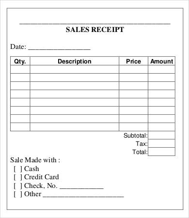 Printable Sales Receipt Template