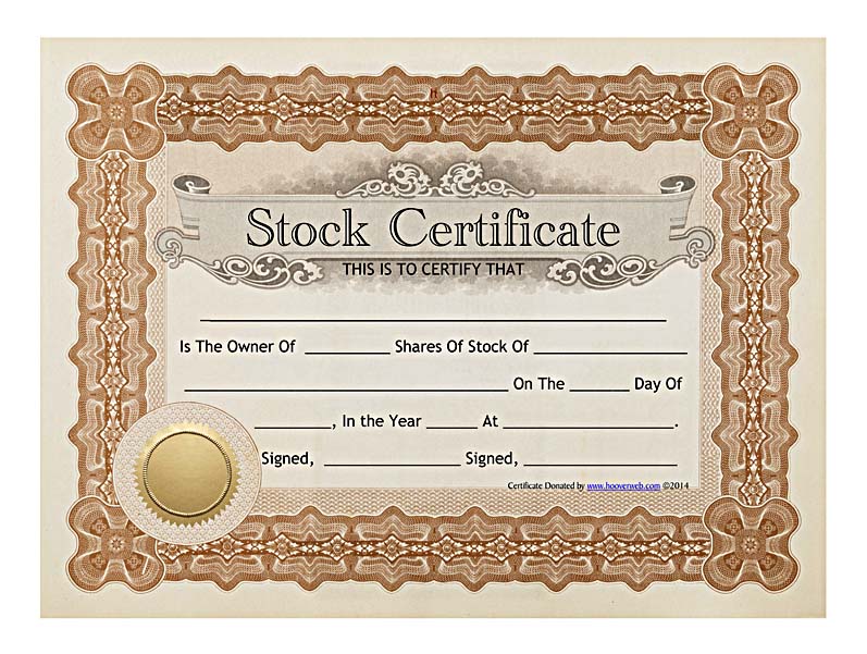 Printable Stock Certificate Brown Frame