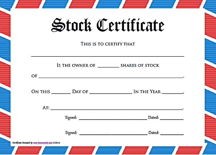 Printable Stock Certificate Red Blue Frame