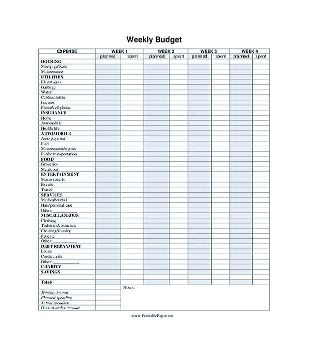 Printable Weekly Budget Template PDF