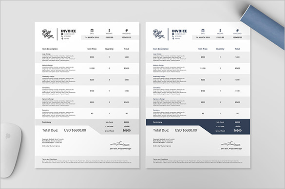 Professional Billing Invoice Template Example