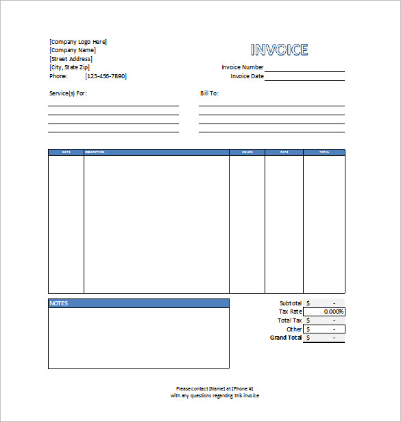 Professional Services Invoice Template Excel