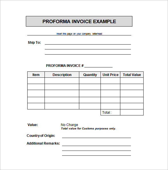 Proforma Invoice Example in Word Doc