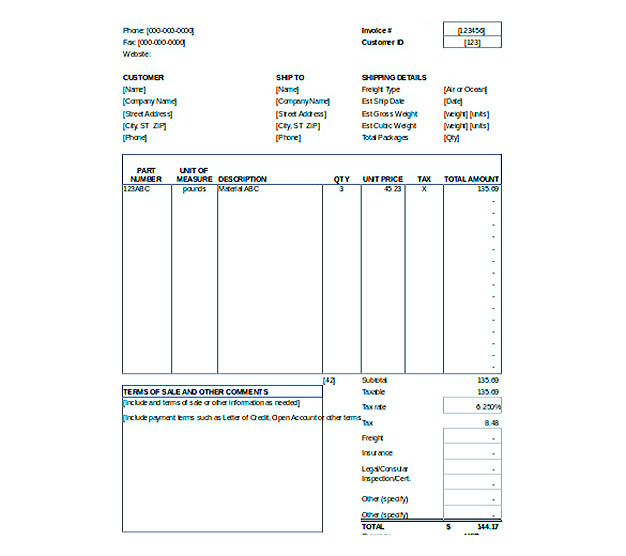 Proforma Invoice Template XLS Format