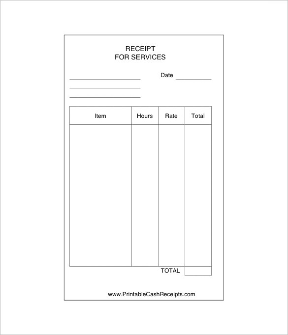 Receipt For Services Template