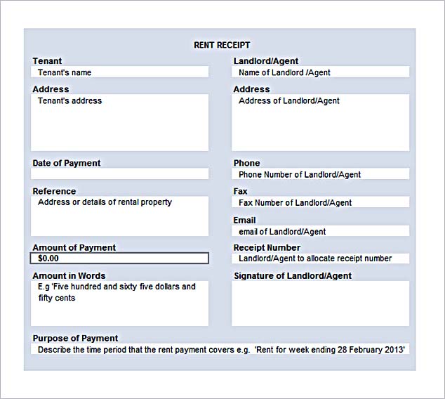 Rent Receipt Format In Excel