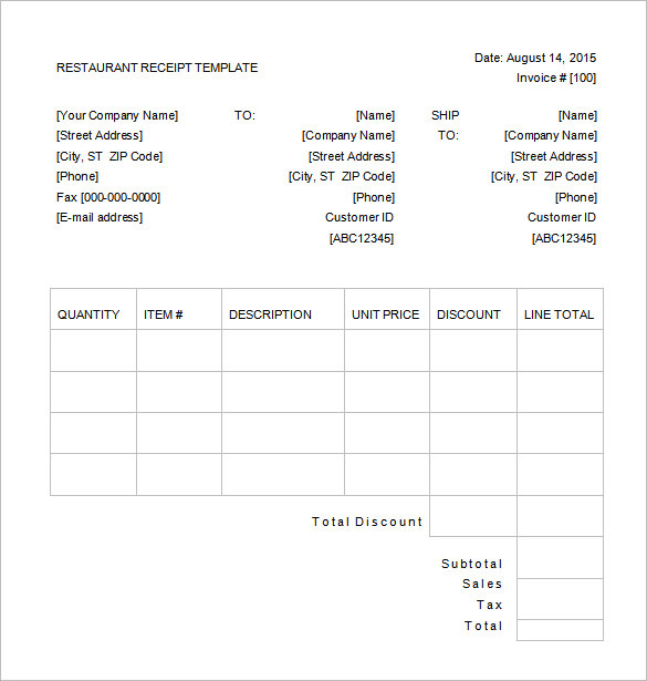 receipt template word doc