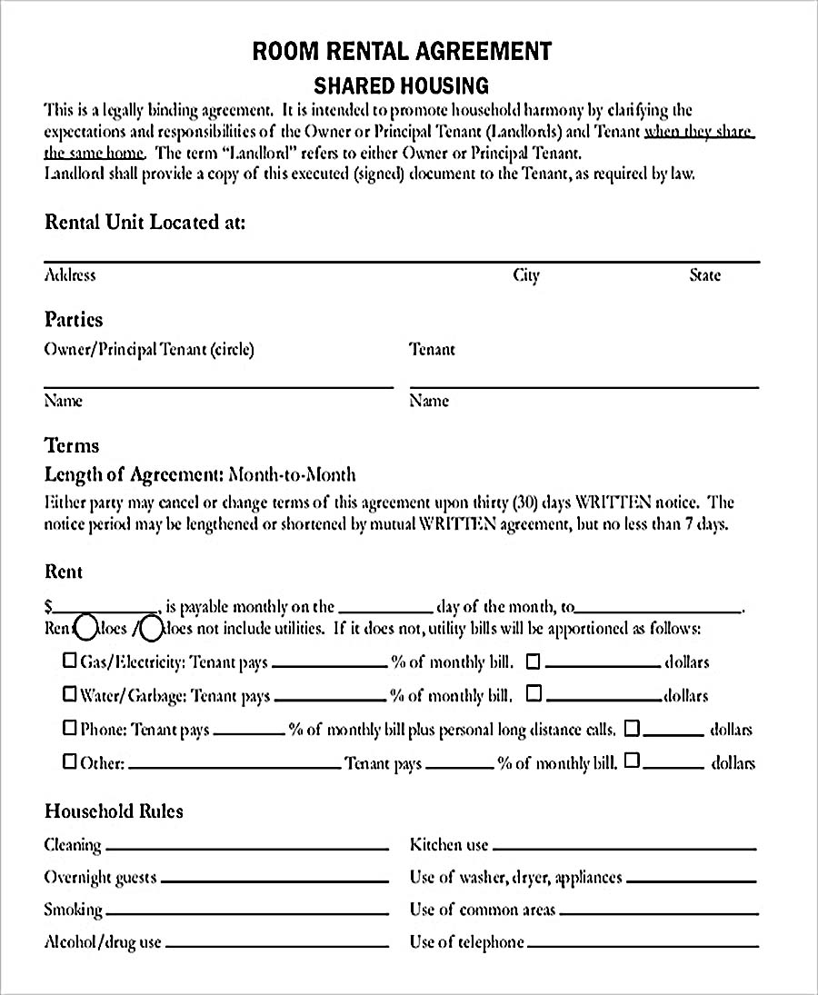 Room Rental Agreement PDF Free Download