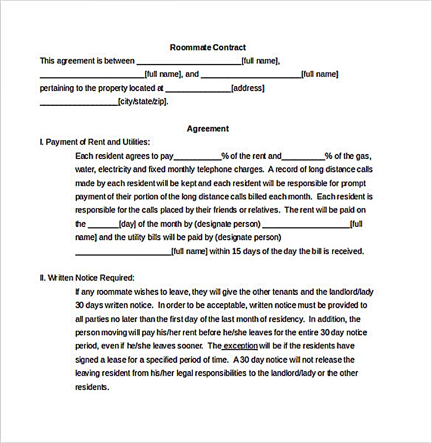 Roommate Contract Document