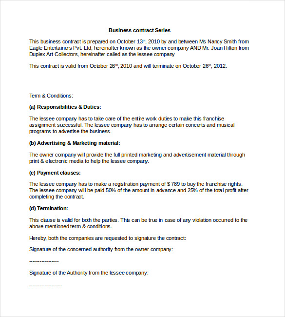 Sample Business Contract Template Word Format