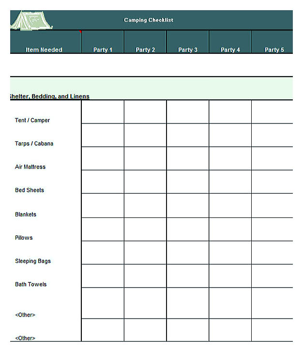 Sample Camping Checklist Template Excel Format Download