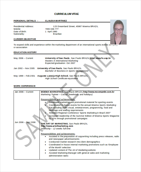 Sample Curriculum Resume