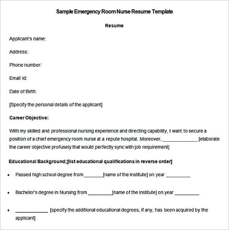 Sample Emergency Room Nurse Resume Template