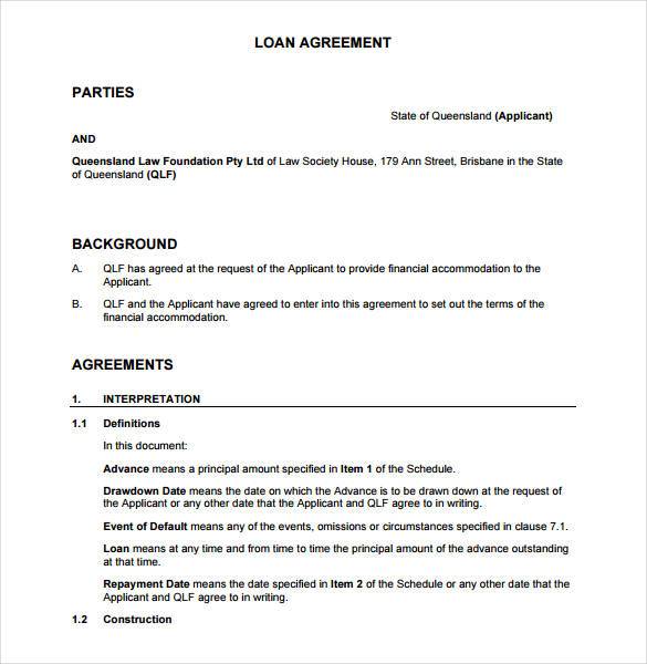 Sample Loan Agreement Contract Between Two Parties