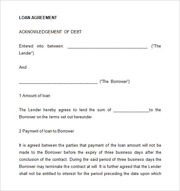 Sample Loan Agreement Template