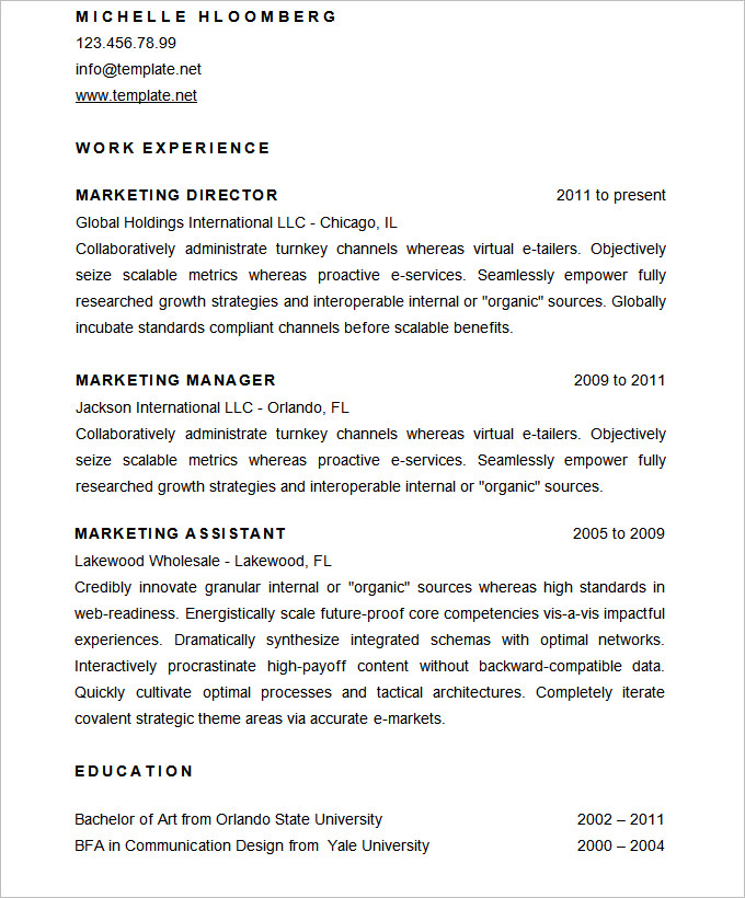 Sample Marketing Director Resume CV Template