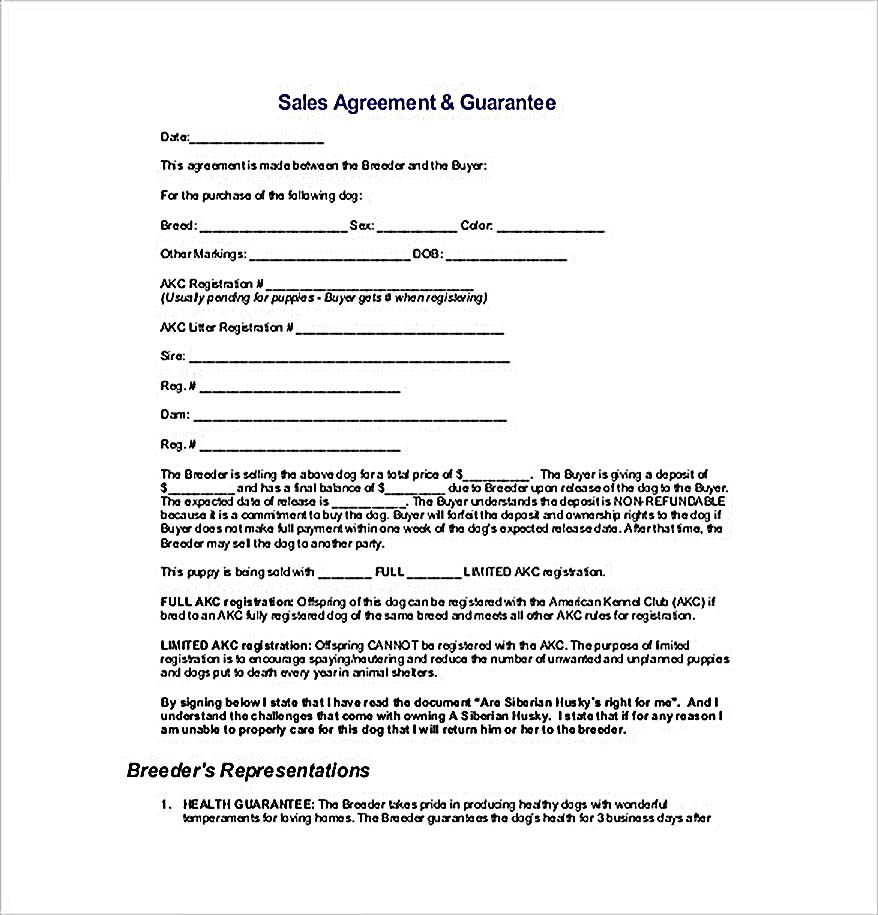 Sample Sales Agreement Guarantee