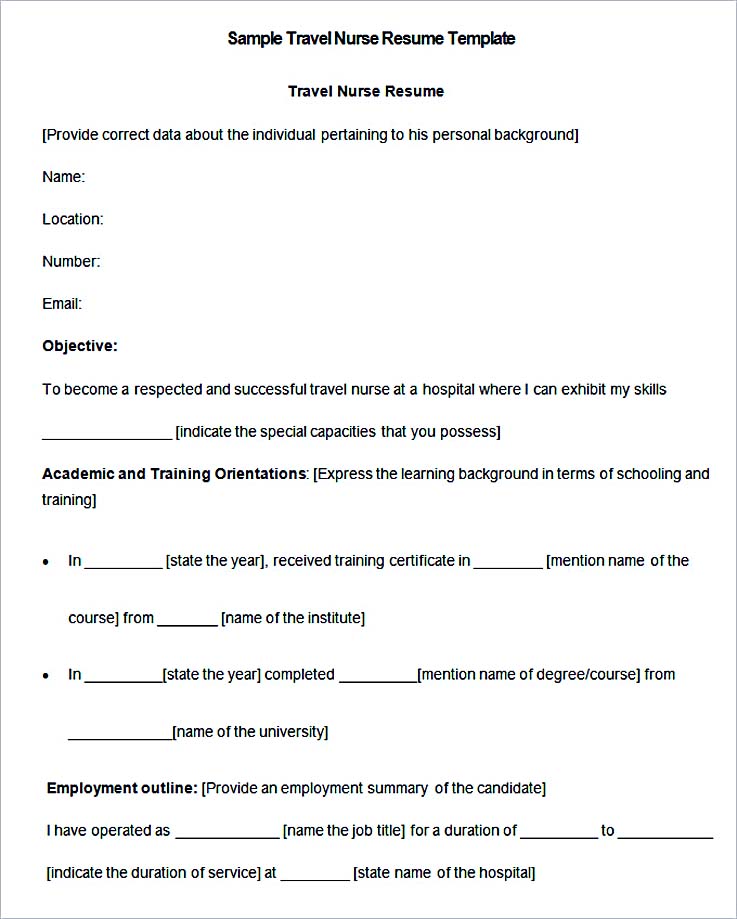 Sample Travel Nurse Resume Template