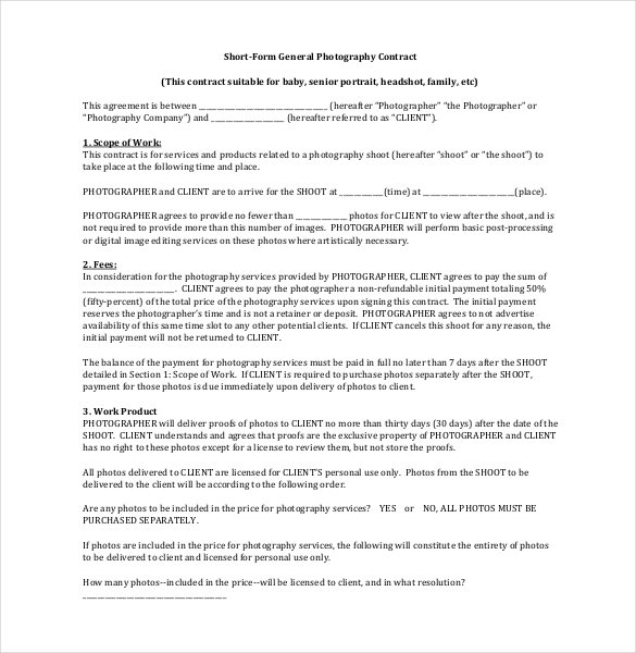 family photography contract template