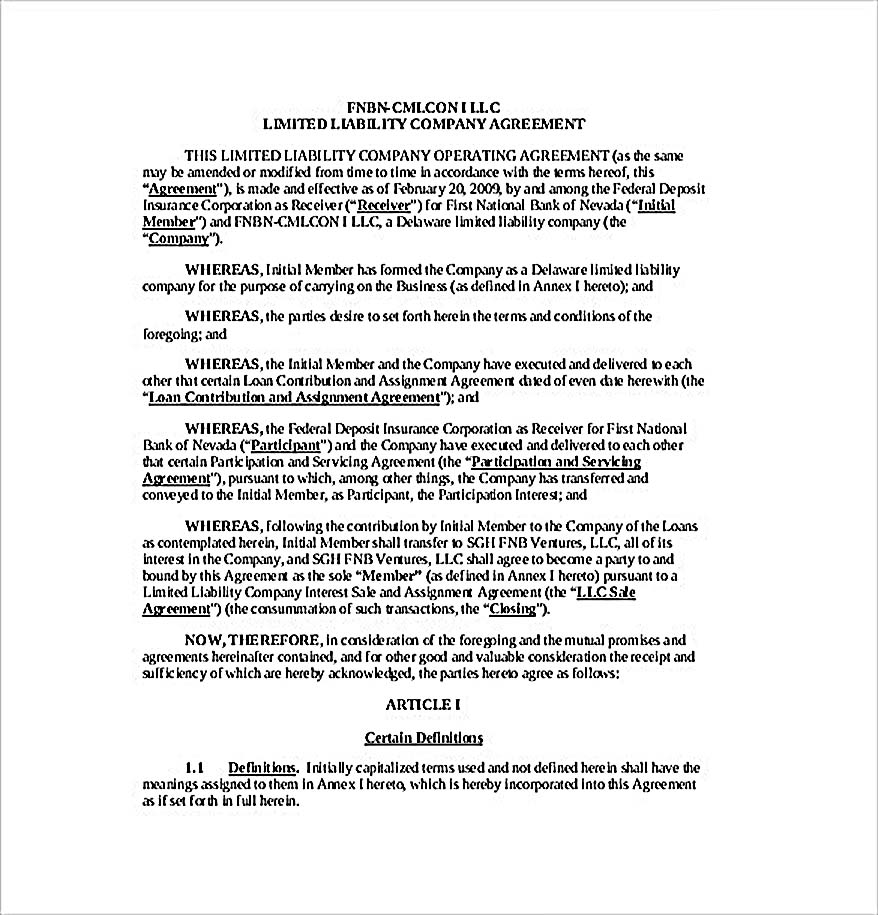 Simple LLC Operating Agreement Template