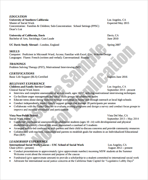 Social Work Resume TemplateSocial Work Resume Template