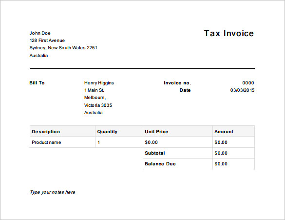 Tax Invoice Template Australia Free