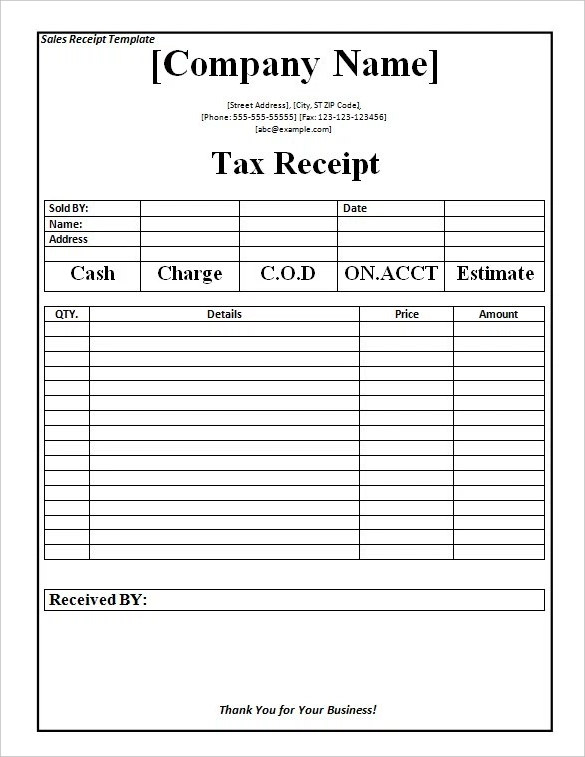 Tax Receipt Template Word Doc for Free