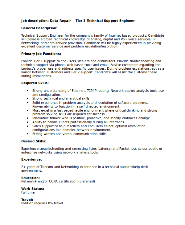 Technical Support Engineer Resume