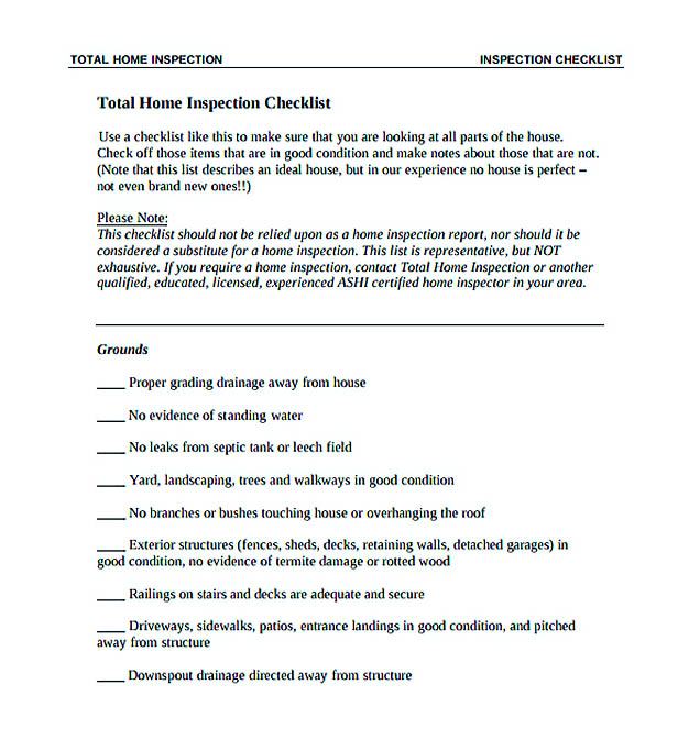 Total Home Inspection Checklist Template Download