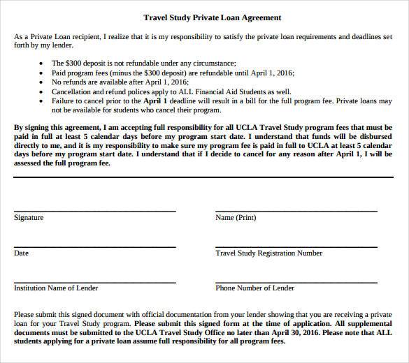 Travel Study Private Loan Agreement Contract