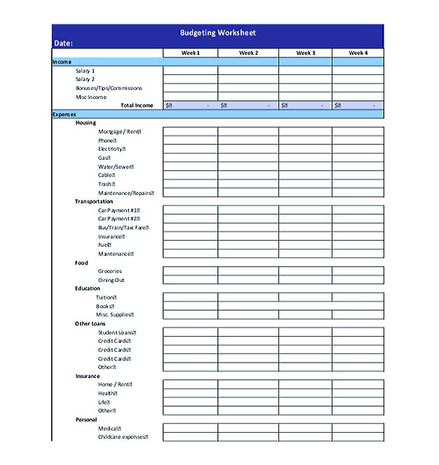 Weekly Budget Template PDF