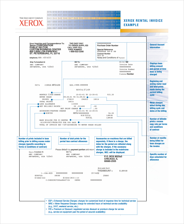 Xerox Rental Invoice Template Example