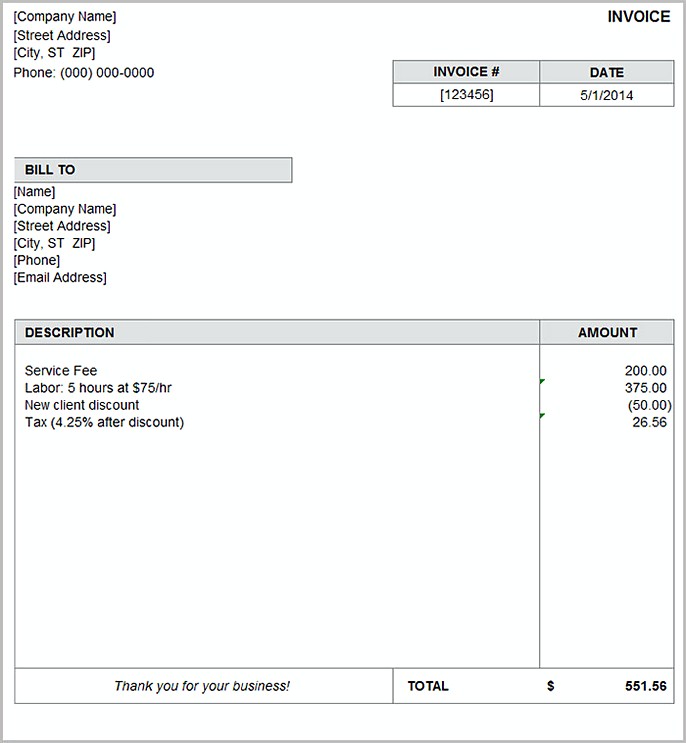 Written Invoice Template