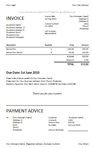 blank invoice template word