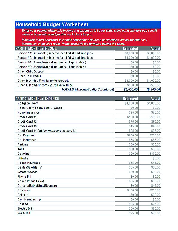 google sheet household budget template