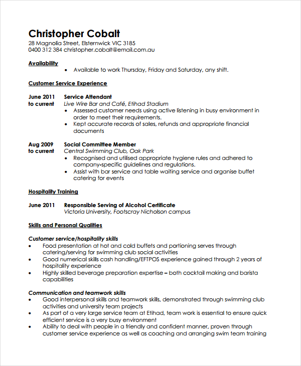 casual work resume template