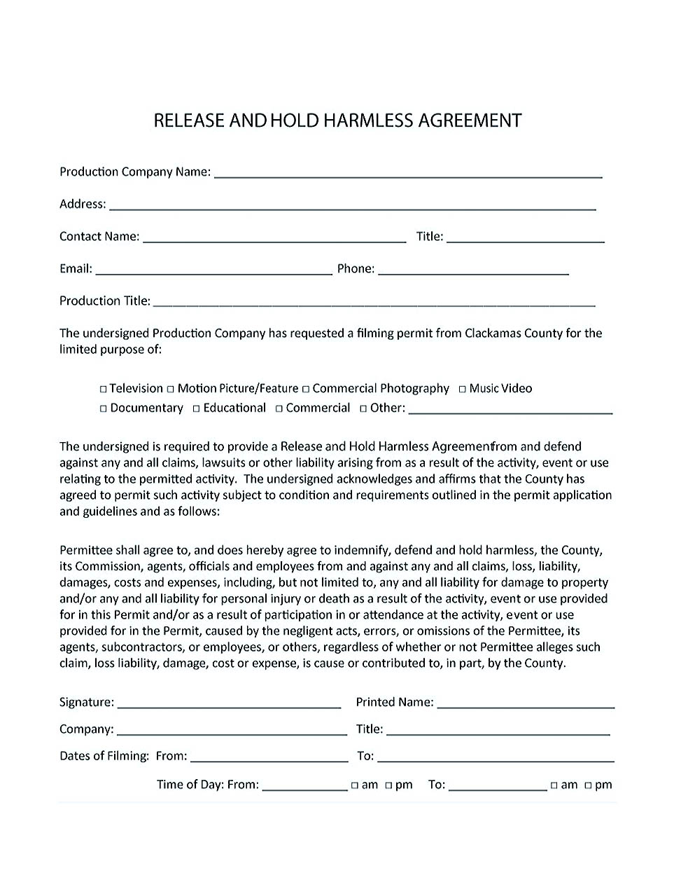 hold harmless agreement construction