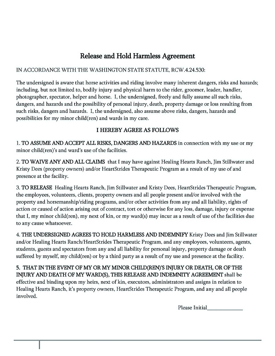 hold harmless agreement template free