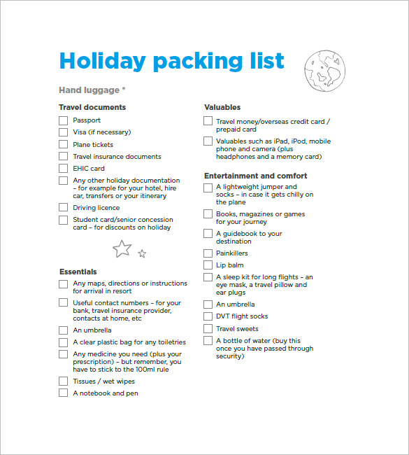 holiday packing list