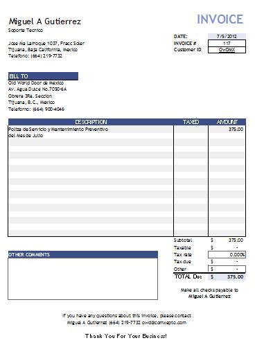 invoice template open office