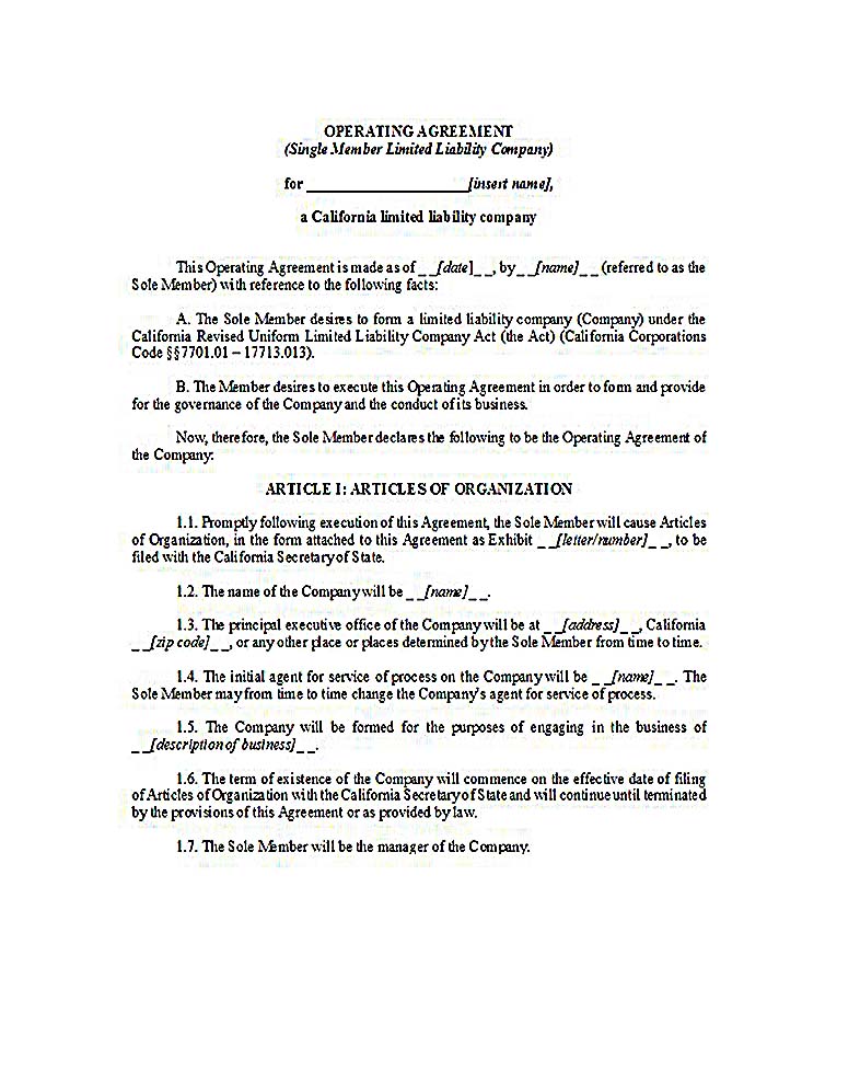 llc operating agreement sample