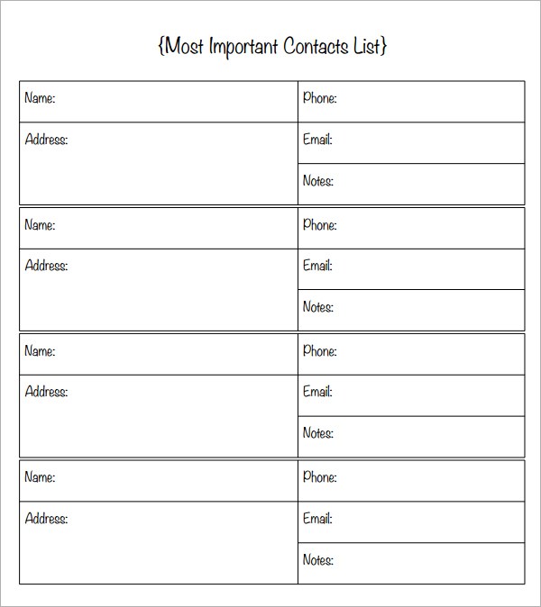 most important contact list